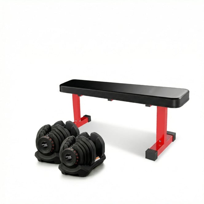 Powertrain 80KG Adjustable Dumbbell Set with Flat Bench Image 2