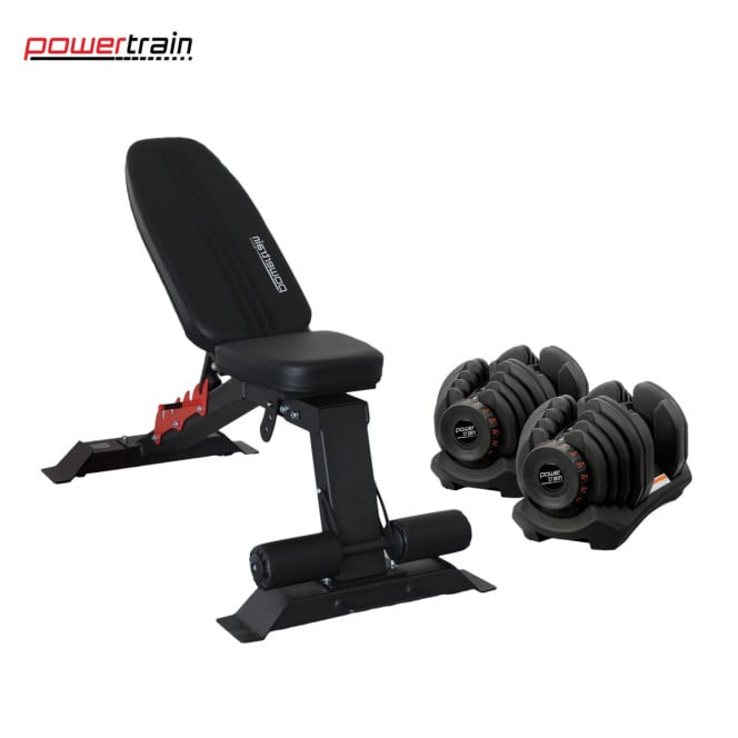 Powertrain 80KG Adjustable Dumbbell Set with Heavy-Duty FID Bench Image 3