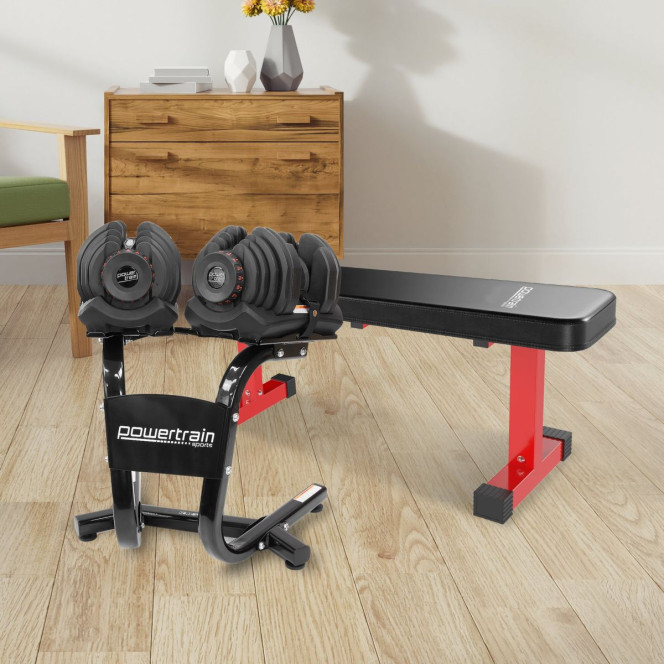Powertrain 80KG Adjustable Dumbbell Set & Stand with Flat Bench Image 13