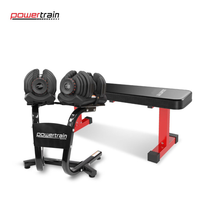 Powertrain 80KG Adjustable Dumbbell Set & Stand with Flat Bench Image 2