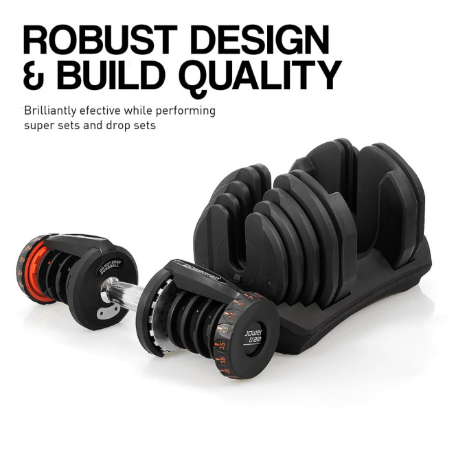 Powertrain 80KG Adjustable Dumbbell Set & Stand with Flat Bench Image 9