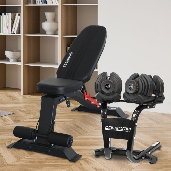 Powertrain 80KG Adjustable Dumbbell Set & Stand with Heavy-Duty FID Bench Image 15