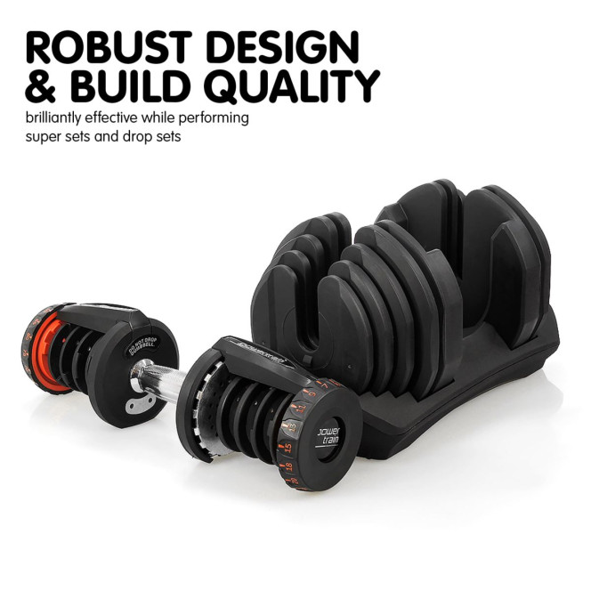 Powertrain 80KG Adjustable Dumbbell Set & Stand with Height-Variable Bench Image 9