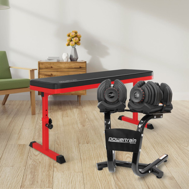 Powertrain 80KG Adjustable Dumbbell Set & Stand with Height-Variable Bench Image 12