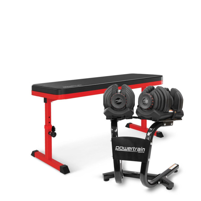 Powertrain 80KG Adjustable Dumbbell Set & Stand with Height-Variable Bench Image 2
