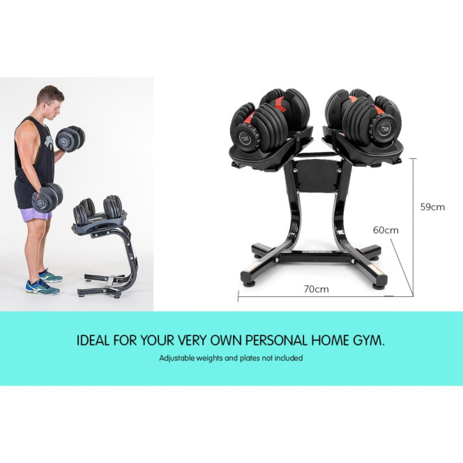 2x Powertrain 24kg Adjustable Dumbbells w/ Stand and Exercise Bench Image 6