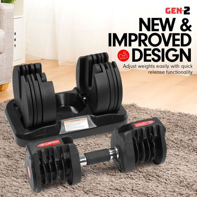 Powertrain GEN2 40KG Adjustable Dumbbell Set with Heavy-Duty FID Bench Image 9