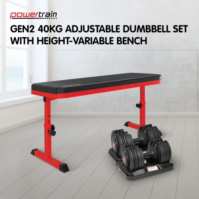 Powertrain GEN2 40KG Adjustable Dumbbell Set & Height-Variable Bench
