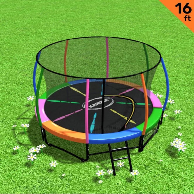 Kahuna 16ft Heavy Duty Round Trampoline with Inner Safety Net Enclosure & UV Spring Cover Outdoor Kids Pink Image 2