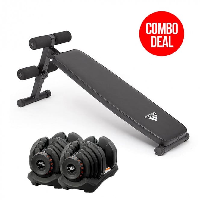 2x 40kg Powertrain Adjustable Dumbbells With Adidas Bench 10433