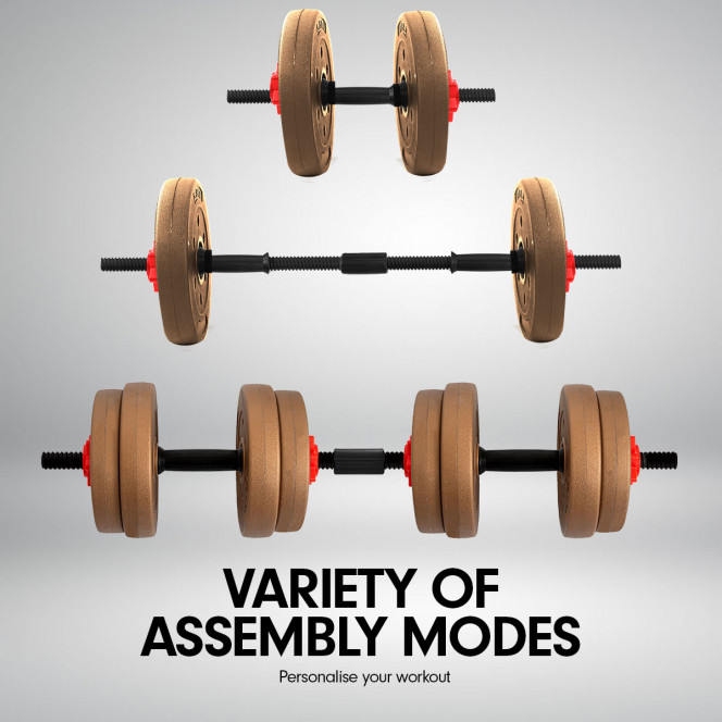 Powertrain 20kg Home Gym Adjustable Dumbbell Barbell Weights Set - Gold Image 10
