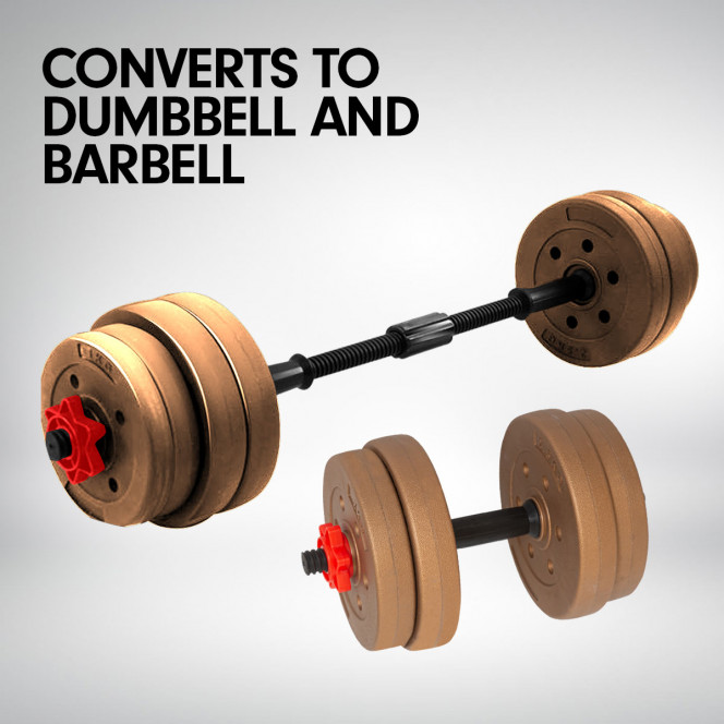 Powertrain 20kg Home Gym Adjustable Dumbbell Barbell Weights Set - Gold Image 3