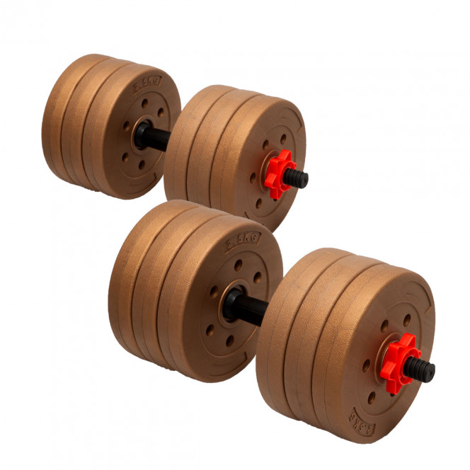 Powertrain 32kg Home Gym Adjustable Dumbbell Barbell Weights - Gold Image 2
