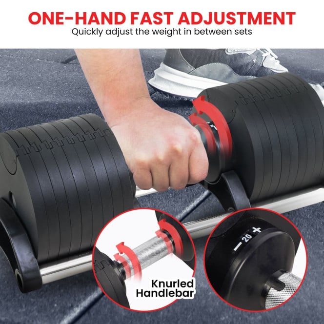 Powertrain 2x 36kg Eon Dial-Up Adjustable Dumbbell Set with Stand Image 8