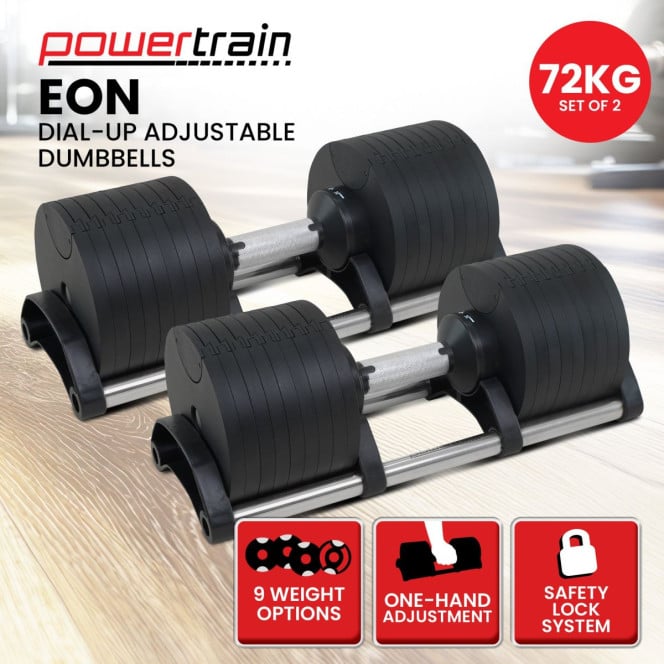 Powertrain Eon 2 x 36kg Dial-Up Adjustable Dumbbell Home Gym Weights Image 2