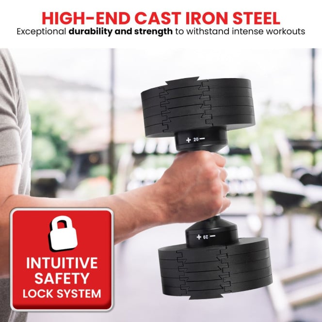 Powertrain Eon 2 x 36kg Dial-Up Adjustable Dumbbell Home Gym Weights Image 7