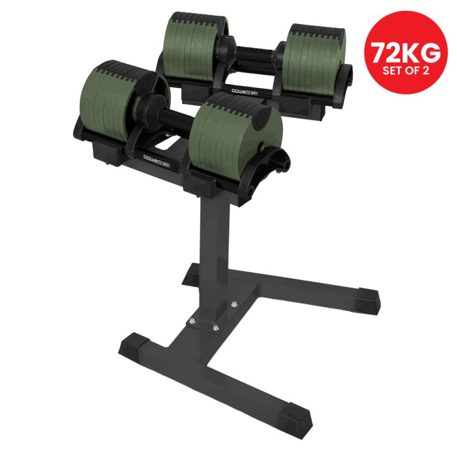 Powertrain Eon Dial-Up 72KG Adjustable Dumbbells Pair with Stand  - Green Image 10