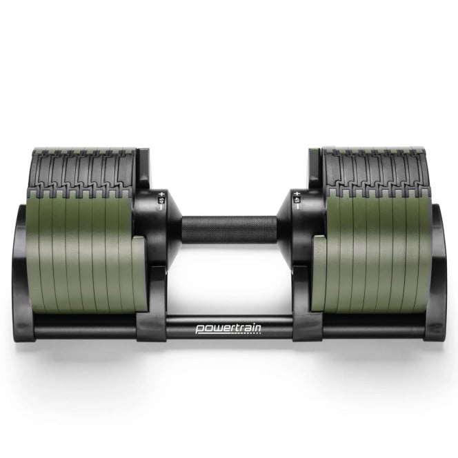 Powertrain Eon 45kg Adjustable Dumbbell Fast Dial Selector 5-45kg Home Gym Strength Training Free Weight - Green Image 4
