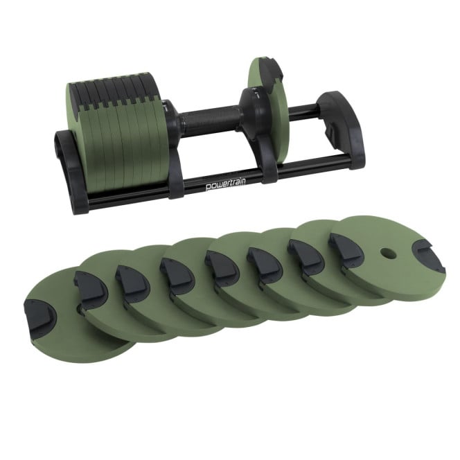 Powertrain Eon 45kg Adjustable Dumbbell Fast Dial Selector 5-45kg Home Gym Strength Training Free Weight - Green Image 7