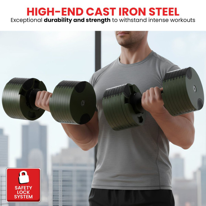 Powertrain Eon Dial-Up 45KG Adjustable Dumbbell - Green Image 10