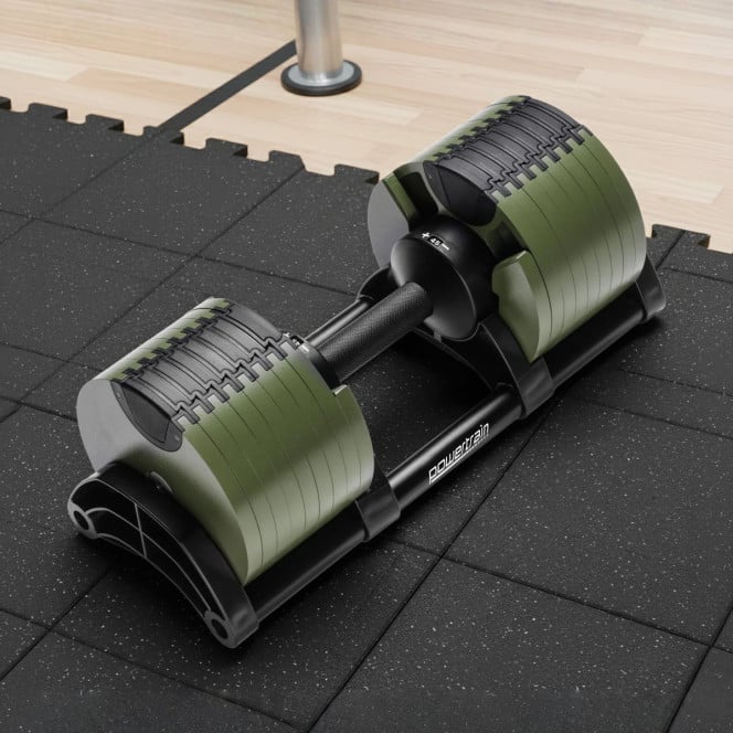 Powertrain Eon 45kg Adjustable Dumbbell Fast Dial Selector 5-45kg Home Gym Strength Training Free Weight - Green Image 12