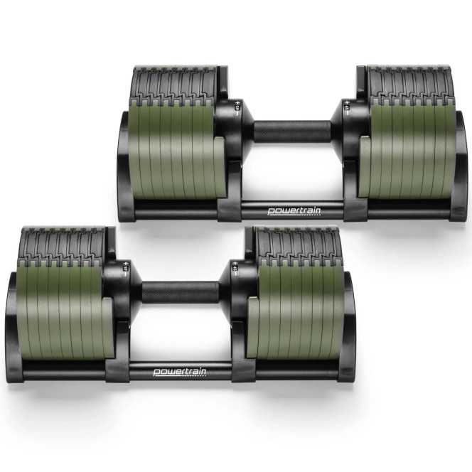 Powertrain Eon 90kg Adjustable Dumbbells Pair (2x 45kg) Quick Dial Strength Training Free Weights for Home Gym, Green Image 6