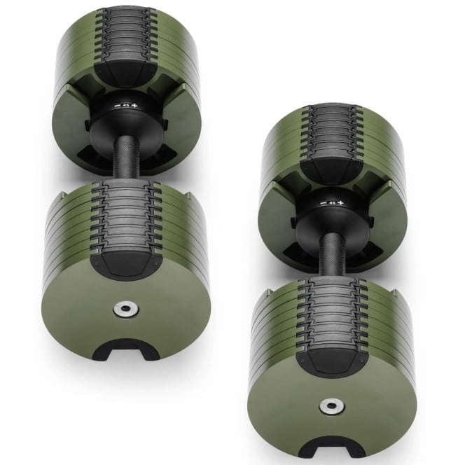 Powertrain Eon 90kg Adjustable Dumbbells Pair (2x 45kg) Quick Dial Strength Training Free Weights for Home Gym, Green Image 7