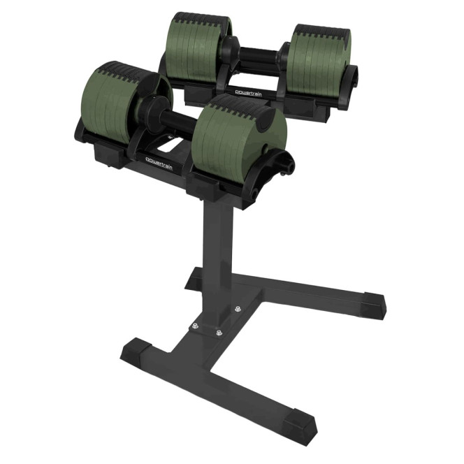 Powertrain Eon Dial-Up 90KG Adjustable Dumbbells Pair with Stand  - Green Image 2