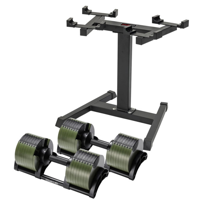 Powertrain Eon Dial-Up 90KG Adjustable Dumbbells Pair with Stand  - Green Image 5