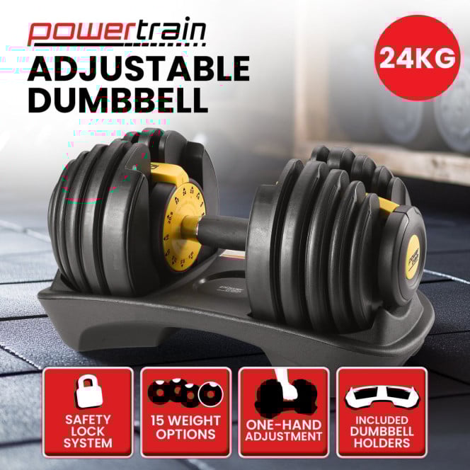 Powertrain 24kg Gold Adjustable Dumbbell Home Gym Weights