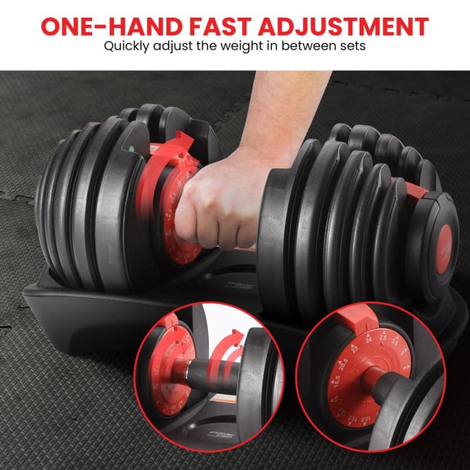 Powertrain 24kg Adjustable Dumbbells 15-in-1 Home Gym Weights  Red Image 4