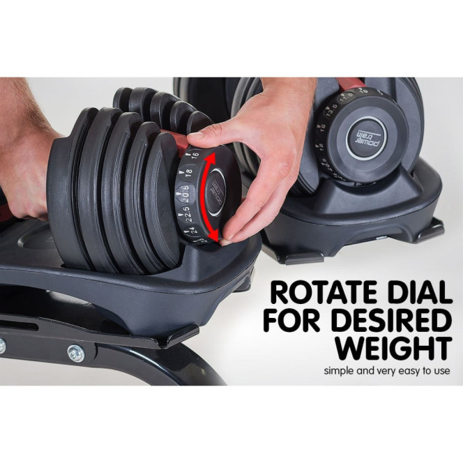 2x Powertrain 24kg Adjustable Dumbbells w/ Stand and Exercise Bench Image 5