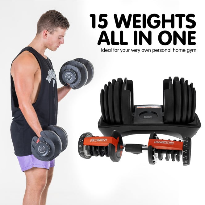 48kg Powertrain Adjustable Dumbbell Home Gym Set Image 10