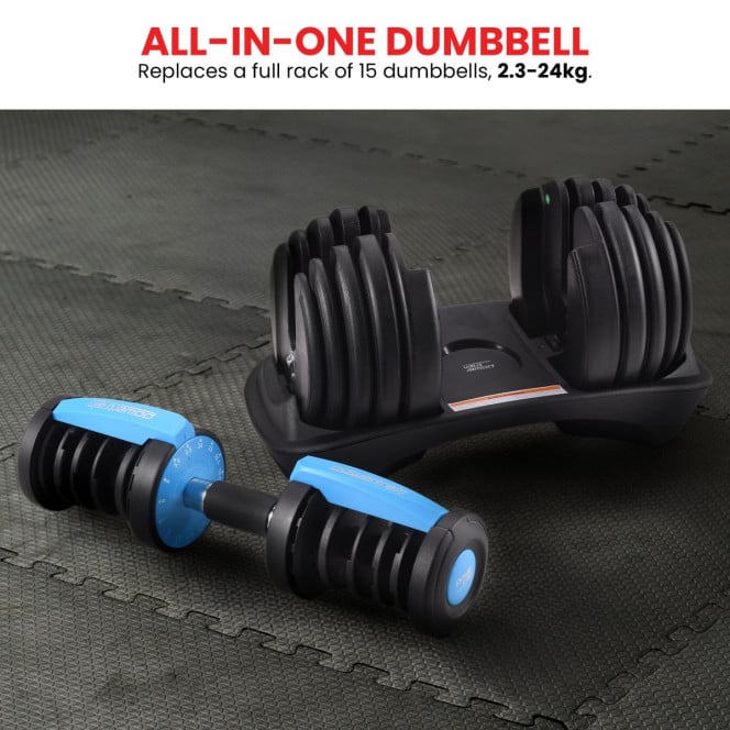 Powertrain 2x 24kg Blue Adjustable Dumbbells Home Gym Weights with Stand Image 7