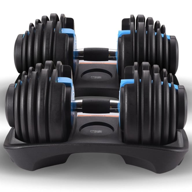 Powertrain 2x 24kg Blue Adjustable Dumbbells Home Gym Weights with Stand Image 10