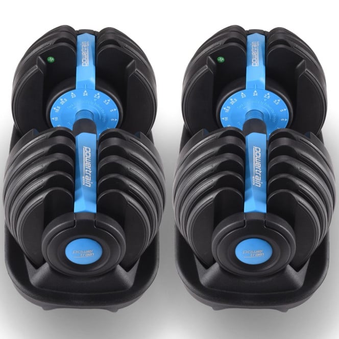 Powertrain 2x 24kg Blue Adjustable Dumbbells Home Gym Weights with Stand Image 12