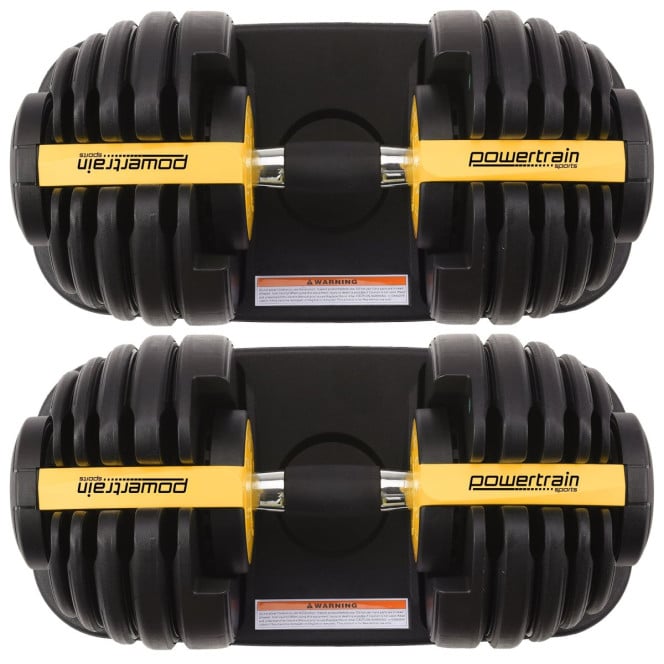 Powertrain 2x 24kg Gold Adjustable Dumbbells Home Gym Weights with Stand Image 12
