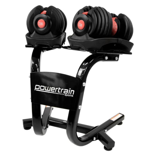 Powertrain 48kg Adjustable Dumbbells with Dumbbell Stand  Red Image 2