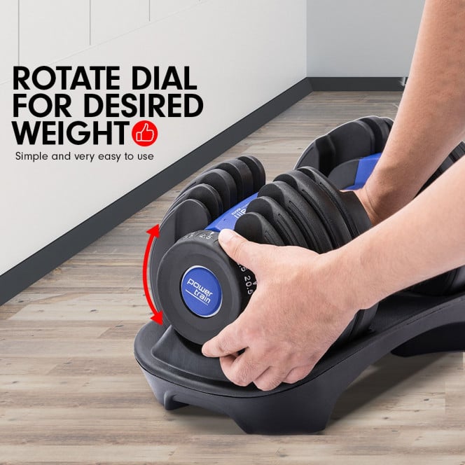 Powertrain 2x 24kg Blue Adjustable Dumbbells Home Gym Weights with Stand Image 3