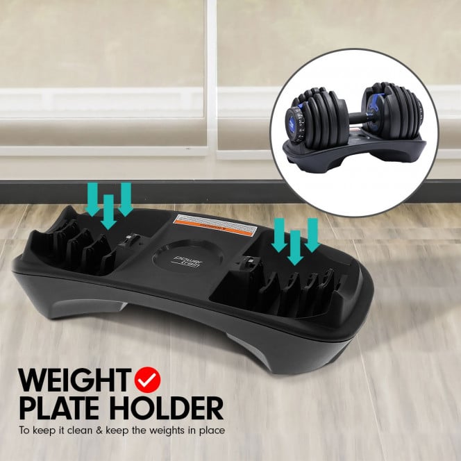 Powertrain 2x 24kg Blue Adjustable Dumbbells Home Gym Weights with Stand Image 4