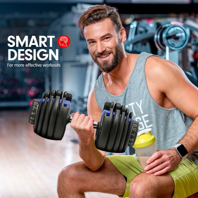 Powertrain 2x 24kg Blue Adjustable Dumbbells Home Gym Weights with Stand Image 5