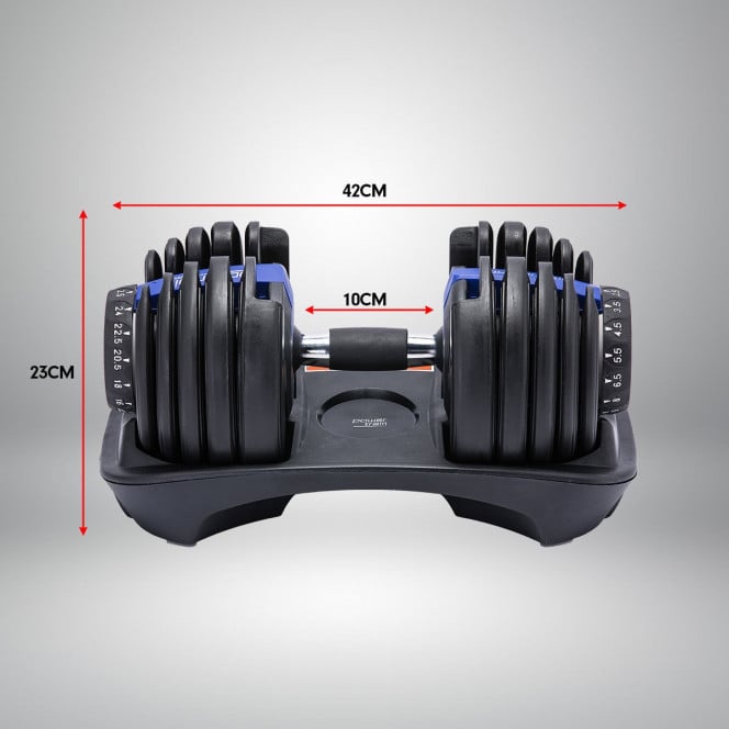Powertrain 2x 24kg Blue Adjustable Dumbbells Home Gym Weights with Stand Image 8