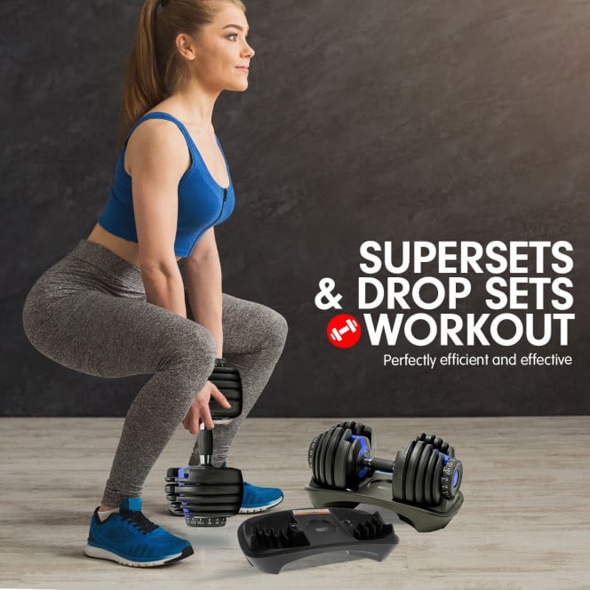 Powertrain 2x 24kg Blue Home Gym Adjustable Dumbbells Weights Image 9