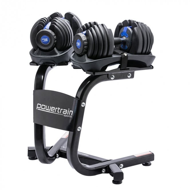 Powertrain adjustable dumbbell top set with stand