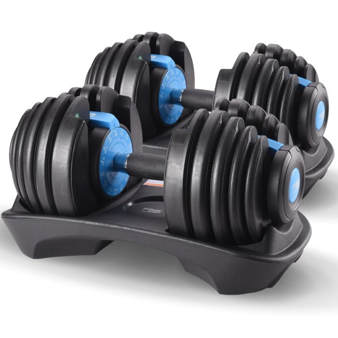 Powertrain 2x 24kg Blue Home Gym Adjustable Dumbbells Weights Image 2