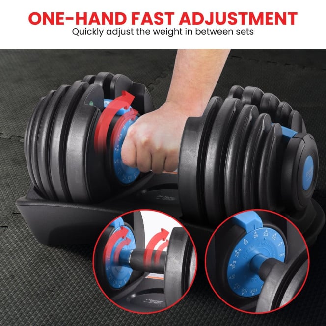 Powertrain 2x 24kg Blue Home Gym Adjustable Dumbbells Weights Image 4