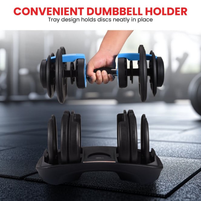 Powertrain 2x 24kg Blue Home Gym Adjustable Dumbbells Weights Image 6