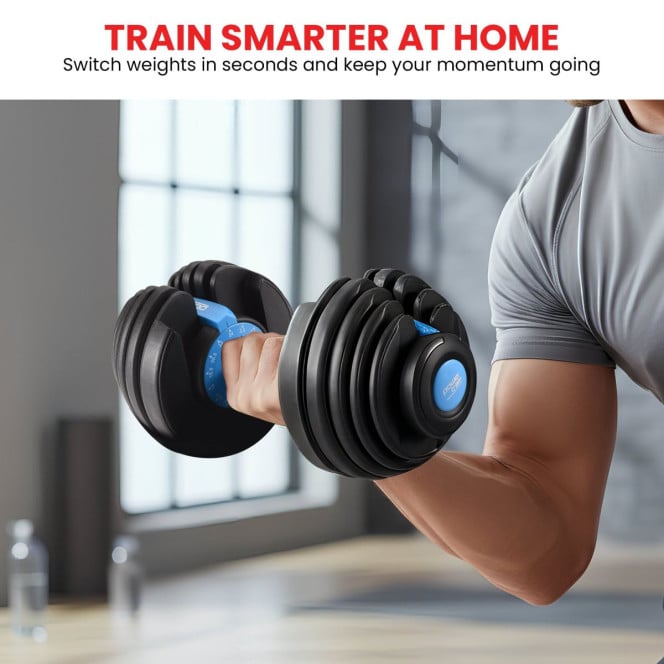 Powertrain 2x 24kg Blue Home Gym Adjustable Dumbbells Weights Image 7
