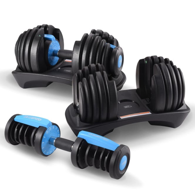 Powertrain 2x 24kg Blue Home Gym Adjustable Dumbbells Weights Image 9