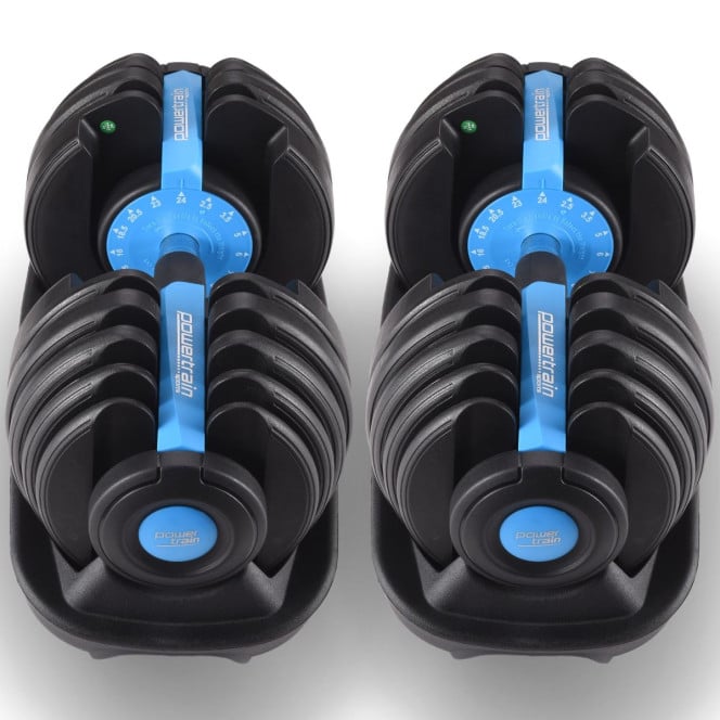 Powertrain 2x 24kg Blue Home Gym Adjustable Dumbbells Weights Image 9